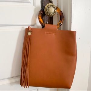 Anthropologie Tortoise Lucite Purse w Fringe